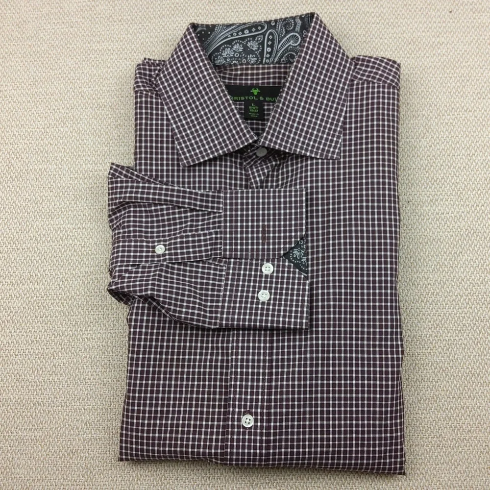 Bristol &‎ Bull Long Sleeve Button Down 100% Cotton Shirt, Purple/White, Size L